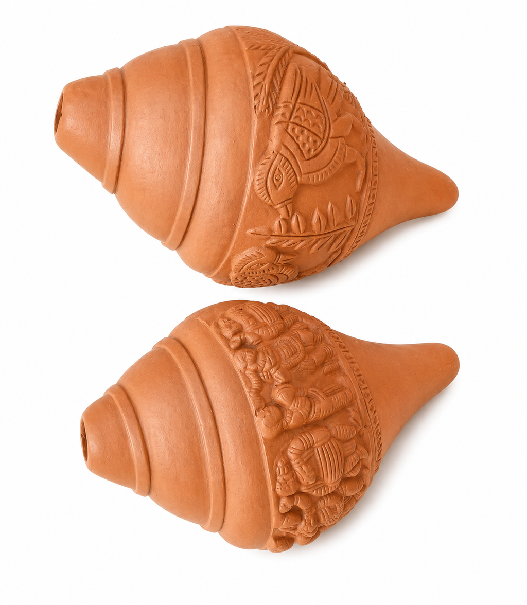 Mitibazaar Clay Sankh Handicraft | Natural Terracotta Conch for Puja, Aarti & Décor.