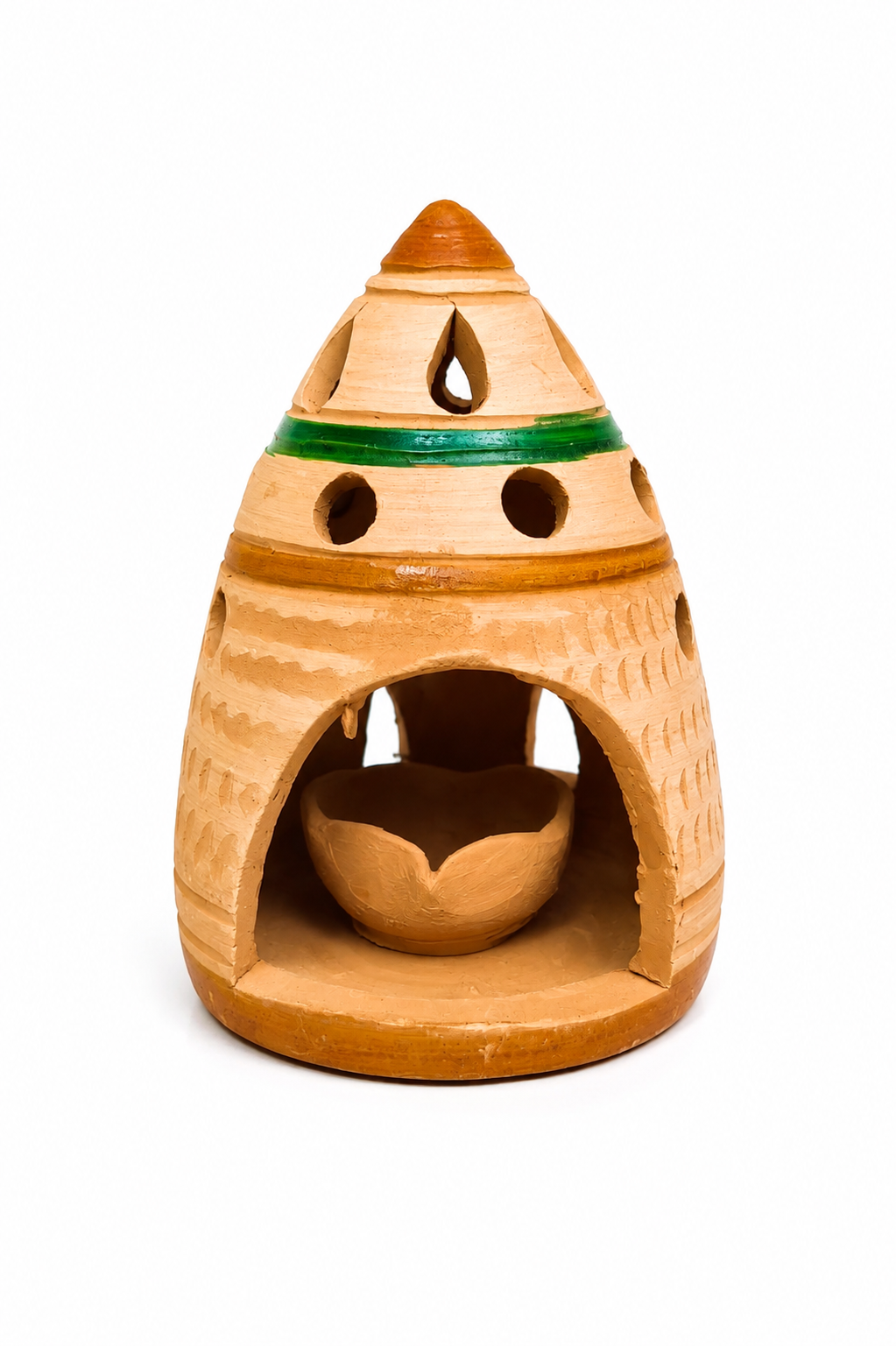 Mitibazaar Tulsi & Puja Decorative Diya | Natural Terracotta Clay Décor Diya