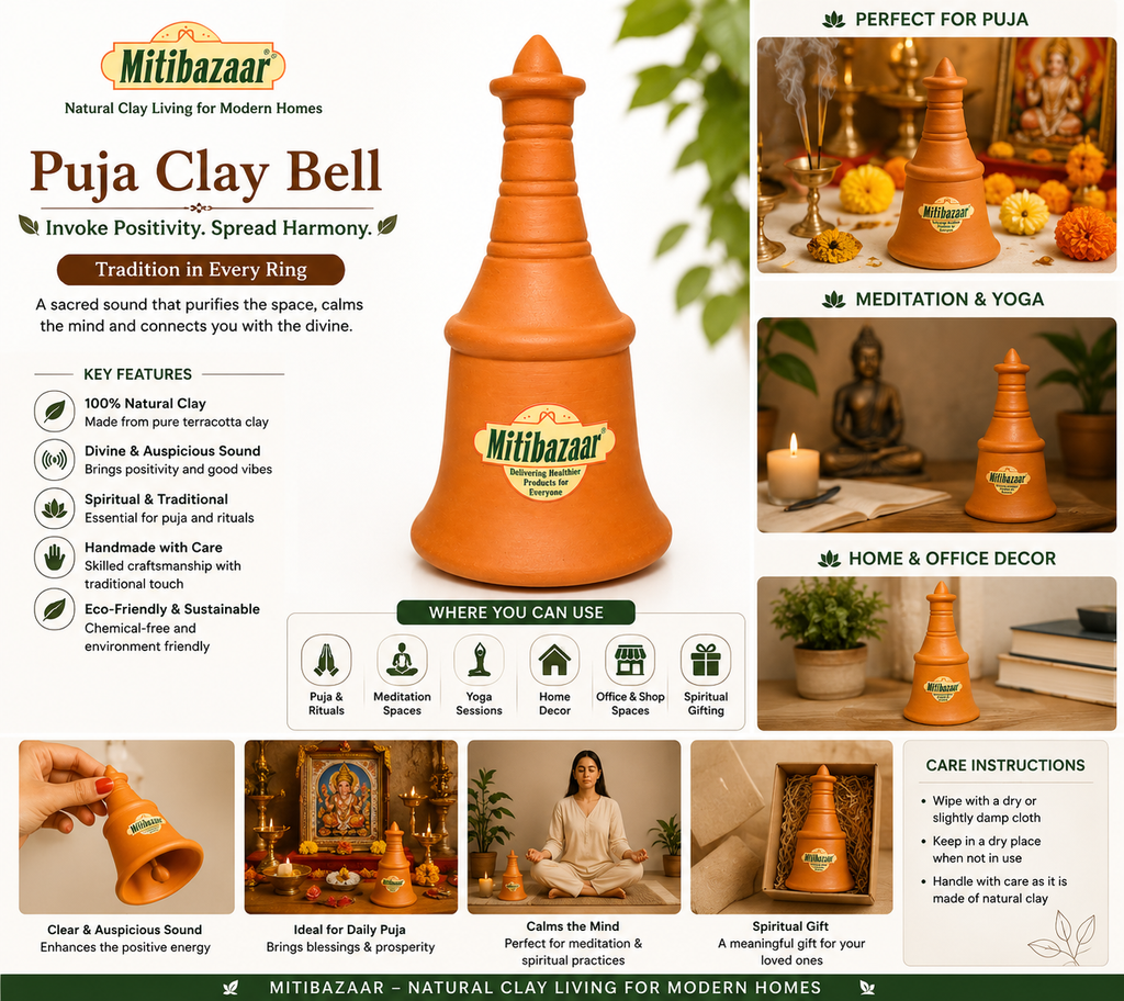 Mitibazaar Clay Puja Bell | Natural Terracotta Bell for Puja & Meditation