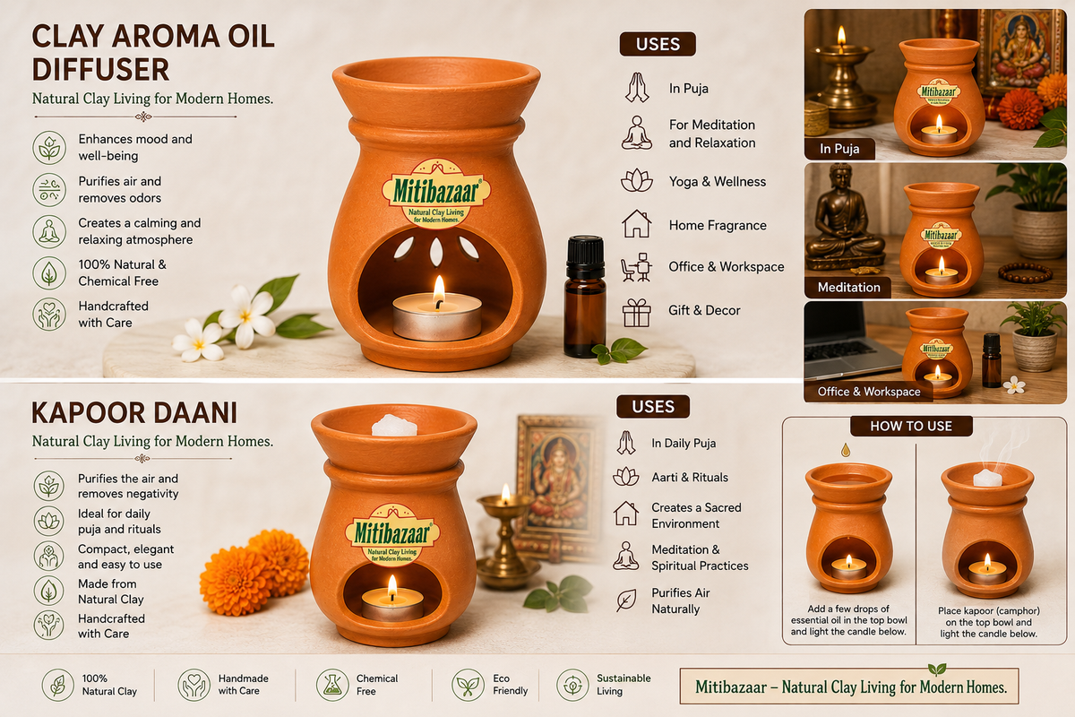 Mitibazaar Natural Clay Aroma Diffuser & Kapoor Daani | Handcrafted Terracotta