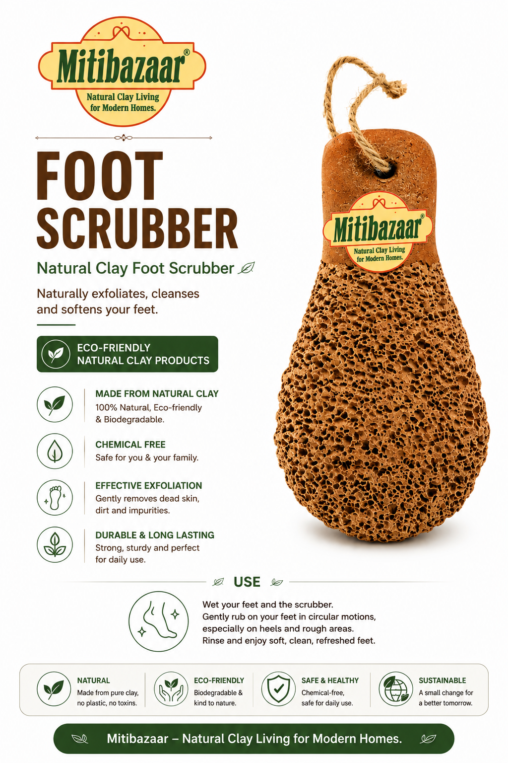 Mitibazaar Natural Clay Foot Scrubber | Eco-Friendly Foot Care