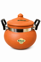 Mitibazaar Clay Cooking Handi 2.5 L with Metal Handles | Traditional Earthen Cookware