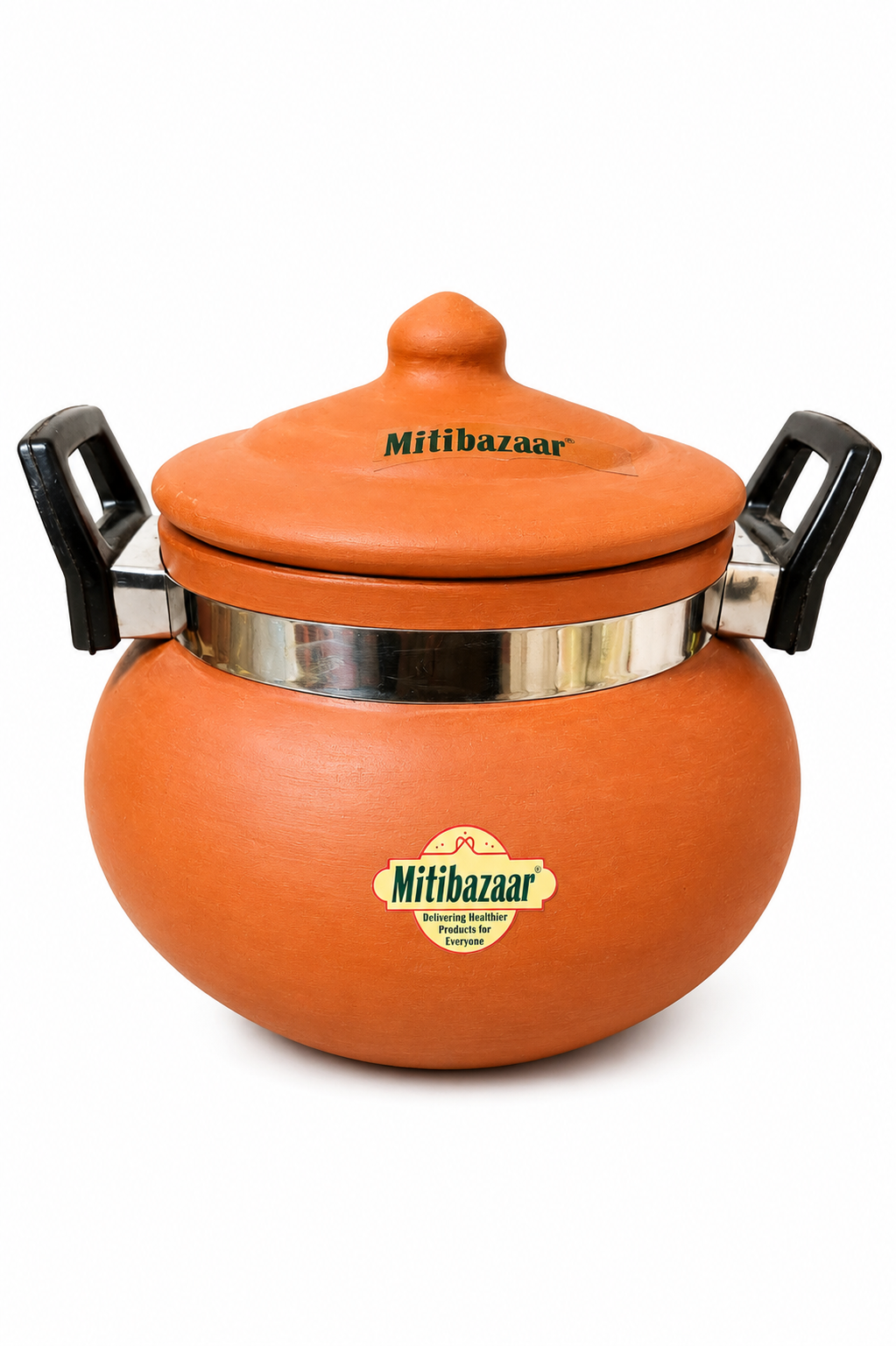 Mitibazaar Clay Cooking Handi 2.5 L with Metal Handles | Traditional Earthen Cookware