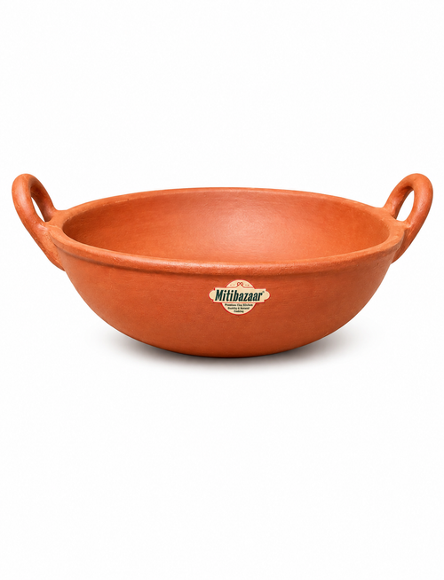 Mitibazaar 2 L Clay Karayee | Natural Terracotta Cooking Karayee | Handmade Earthen Karayee