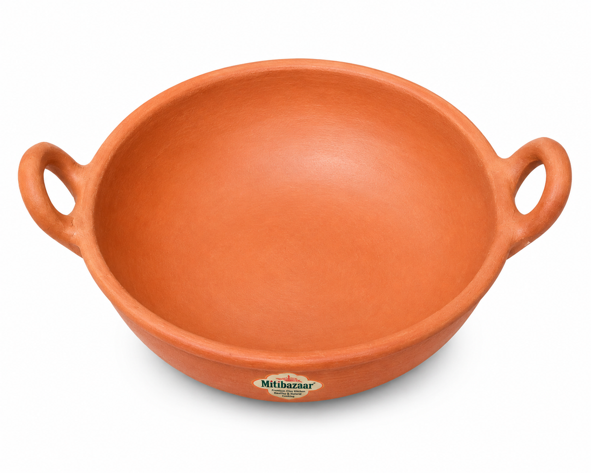 Mitibazaar 2 L Clay Karayee | Natural Terracotta Cooking Karayee | Handmade Earthen Karayee