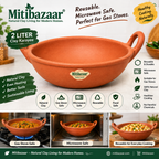 Mitibazaar 2 L Clay Karayee | Natural Terracotta Cooking Karayee | Handmade Earthen Karayee