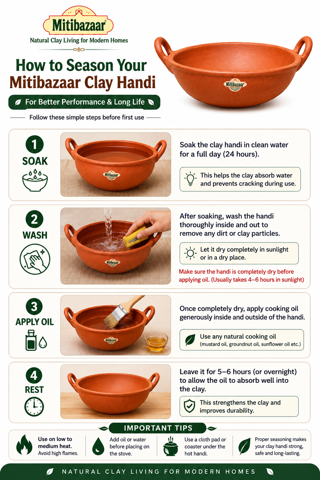 Mitibazaar 2 L Clay Karayee | Natural Terracotta Cooking Karayee | Handmade Earthen Karayee