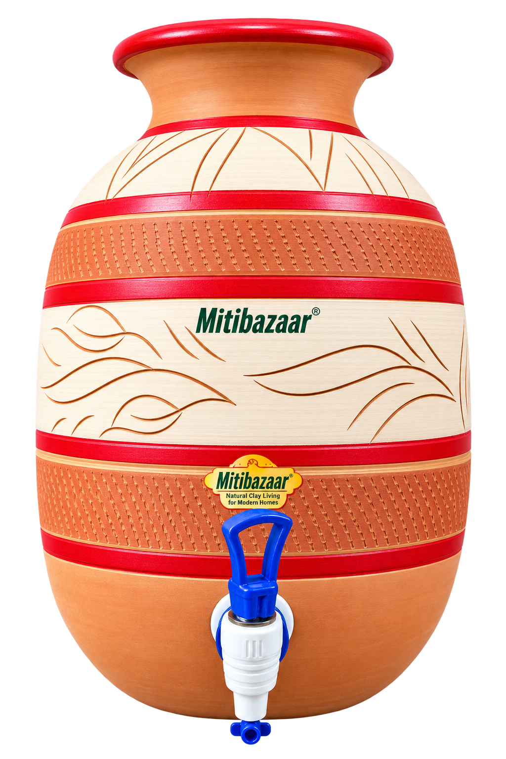 Natural Clay Water Pot with Tap & Lid – 10 Litre, Handmade Earthen Matka for Natural Cooling