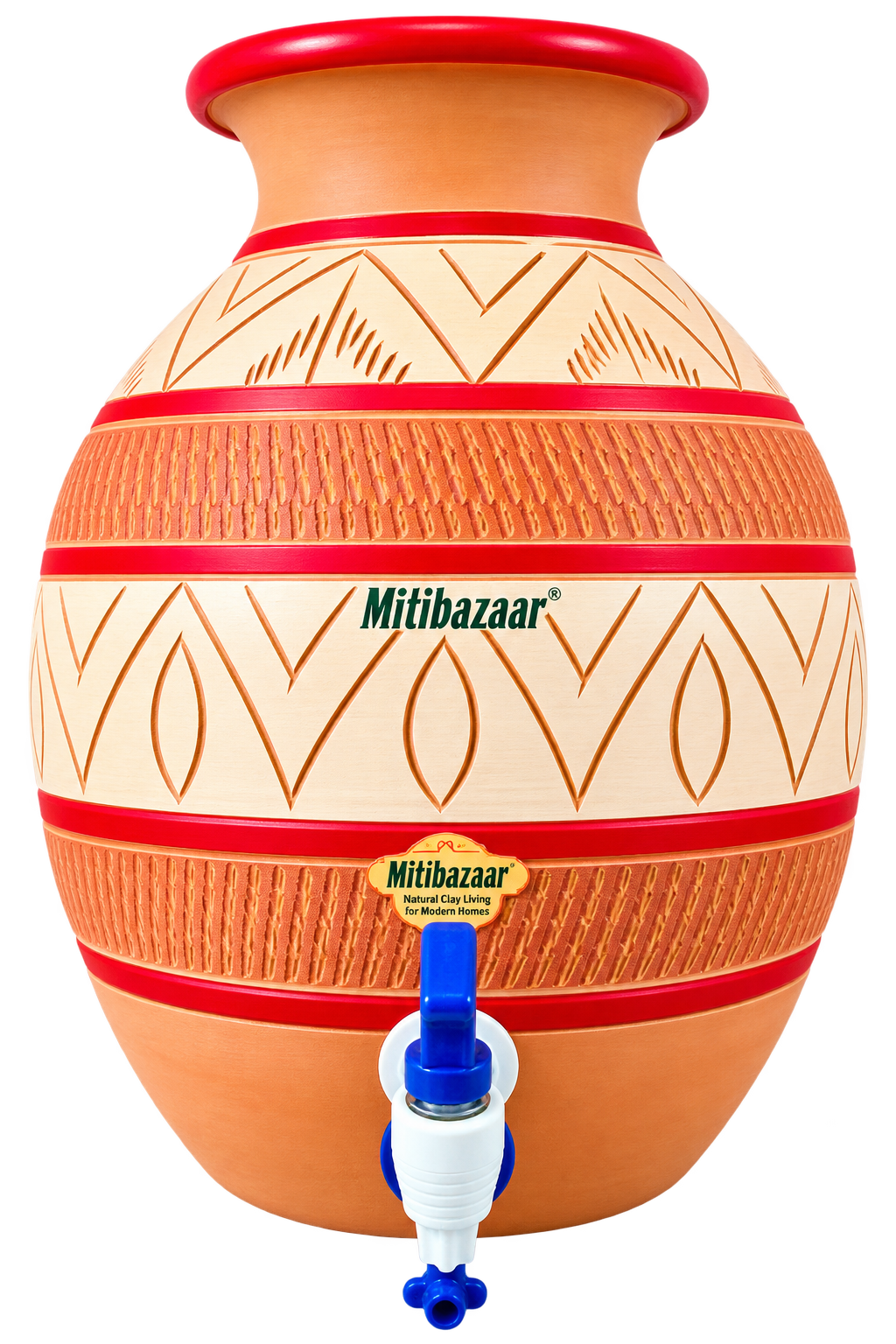 Handmade Natural Clay Water Pot with Tap & Lid – 10 Litre Designer Earthen Matka for Natural Cooling