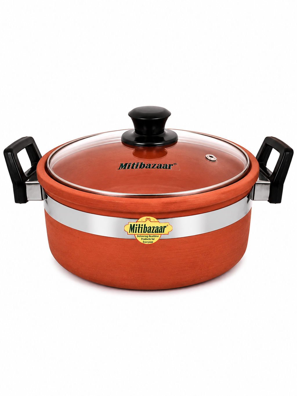 Mitibazaar Premium Natural Clay Kadai with Glass Lid – 2 Litre