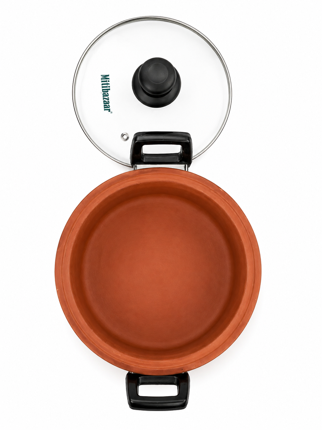 Mitibazaar Premium Natural Clay Kadai with Glass Lid – 2 Litre