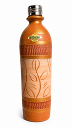 Mitibazaar Premium Natural Clay Water Bottle with Stainless Steel Cap – 1 Litre