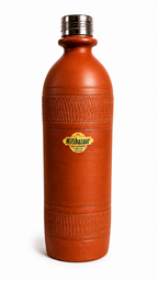 Mitibazaar Premium Natural Clay Water Bottle with Stainless Steel Cap – 1 Litre