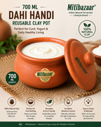 Mitibazaar 700 ML Clay Dahi Handi | Reusable Terracotta Curd Pot