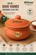 Mitibazaar 700 ML Clay Dahi Handi | Reusable Terracotta Curd Pot