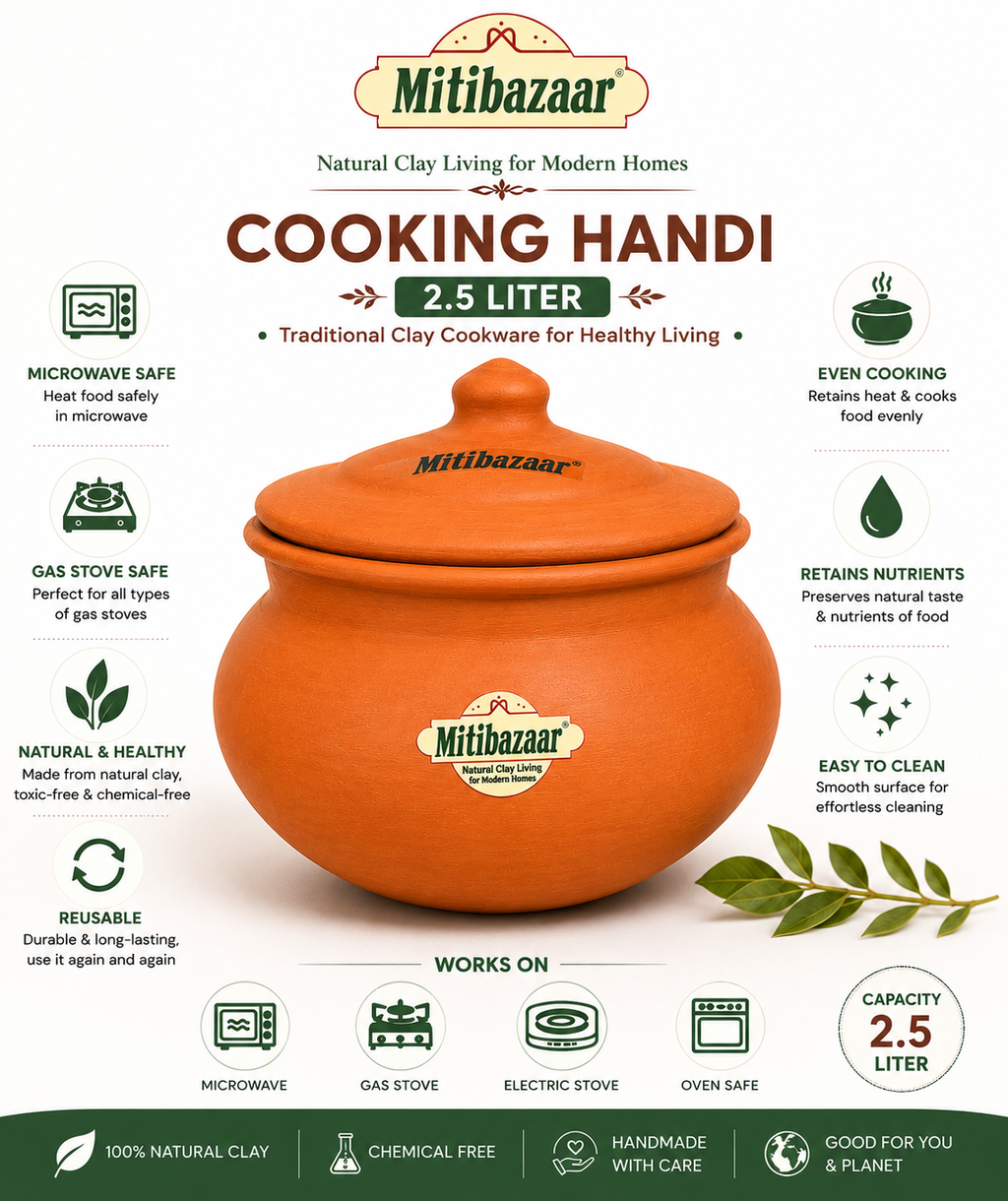 Mitibazaar Clay Cooking Handi  2.5 L| Traditional Earthen Cookware