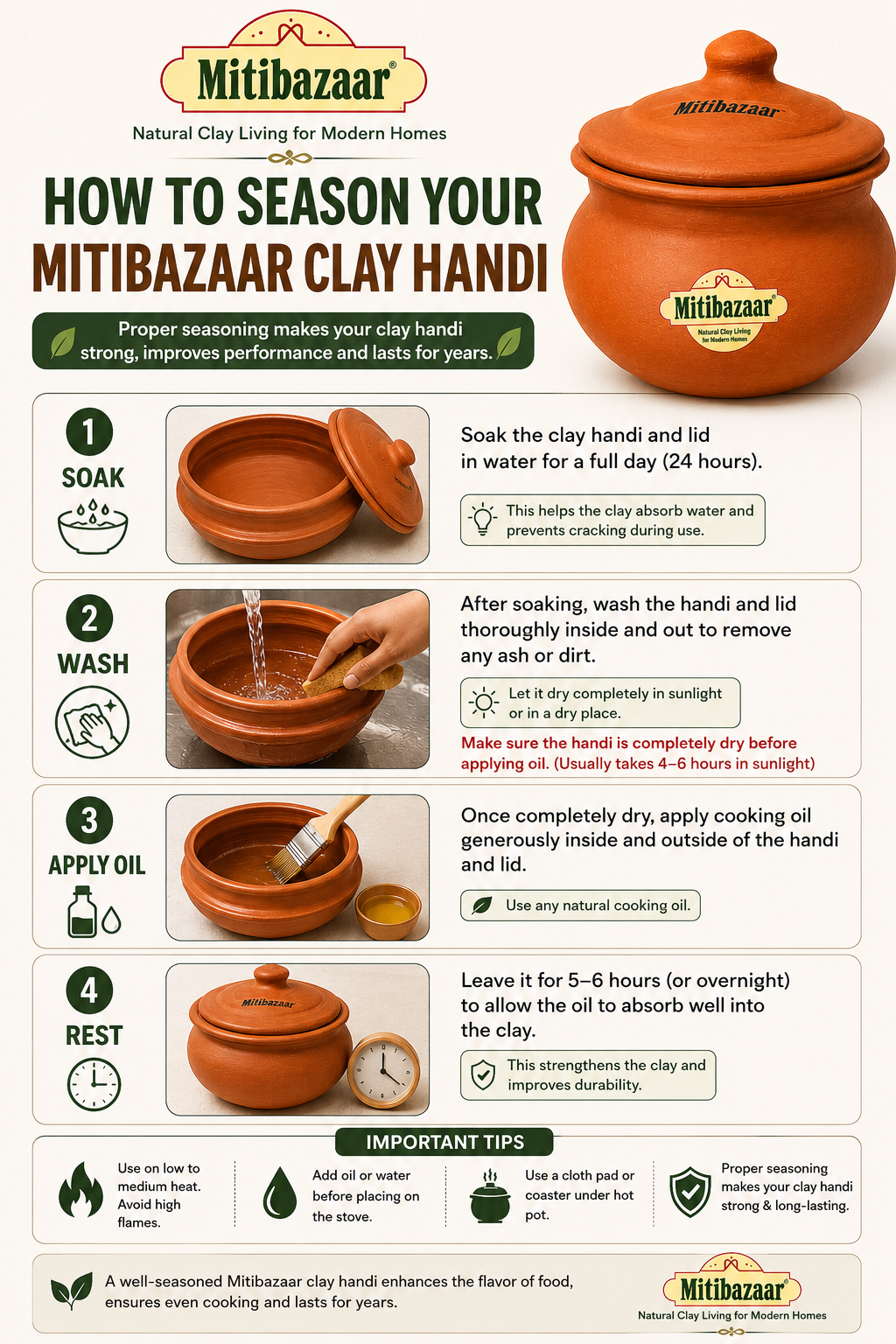 Mitibazaar Clay Cooking Handi  2.5 L| Traditional Earthen Cookware