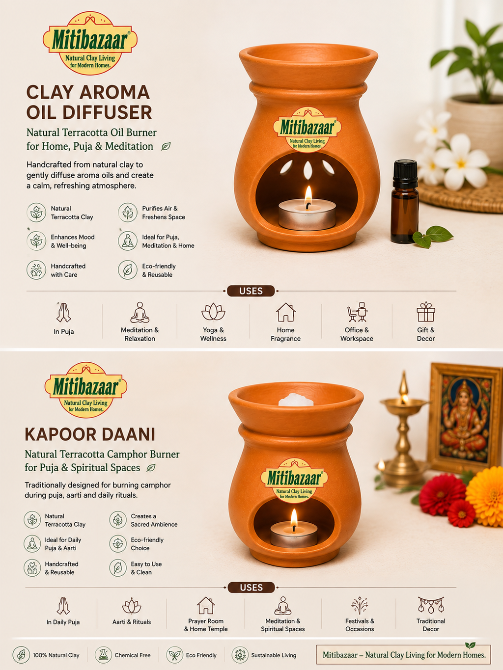 Mitibazaar Natural Clay Aroma Diffuser & Kapoor Daani | Handcrafted Terracotta
