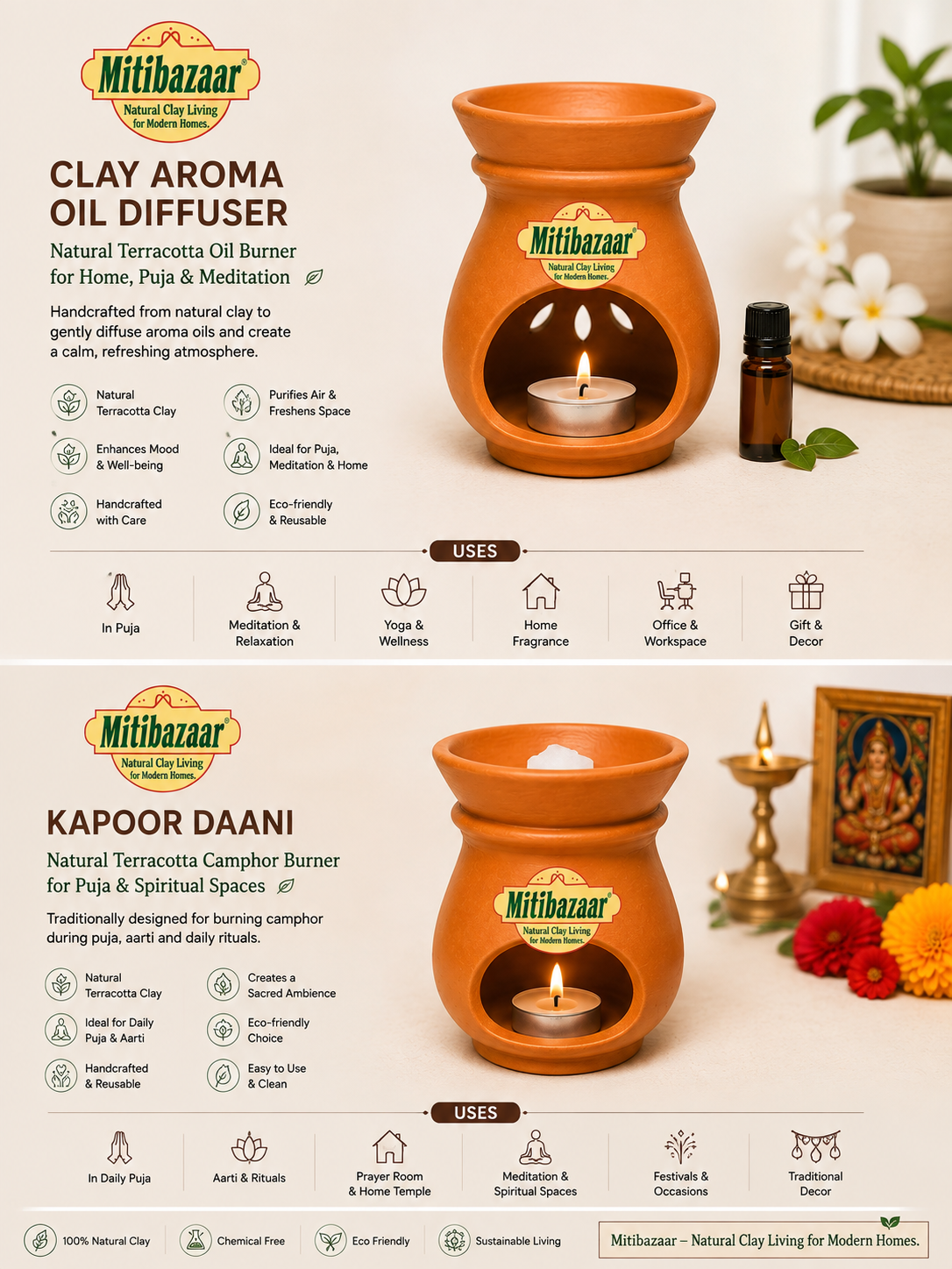 Mitibazaar Natural Clay Aroma Diffuser & Kapoor Daani | Handcrafted Terracotta