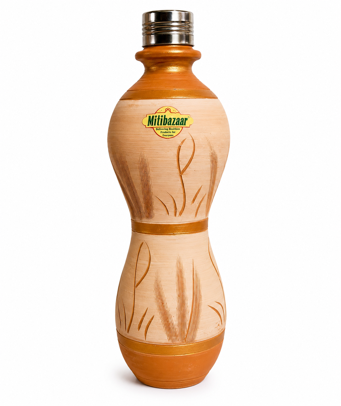 Mitibazaar Natural Clay Water Bottle – Premium Gold Edition (1 Litre)