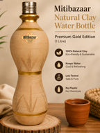 Mitibazaar Natural Clay Water Bottle – Premium Gold Edition (1 Litre)