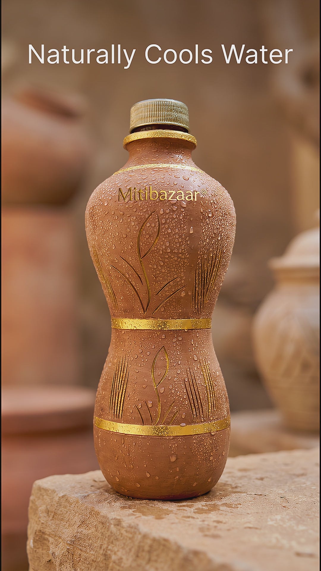 Mitibazaar Natural Clay Water Bottle – Premium Gold Edition (1 Litre)